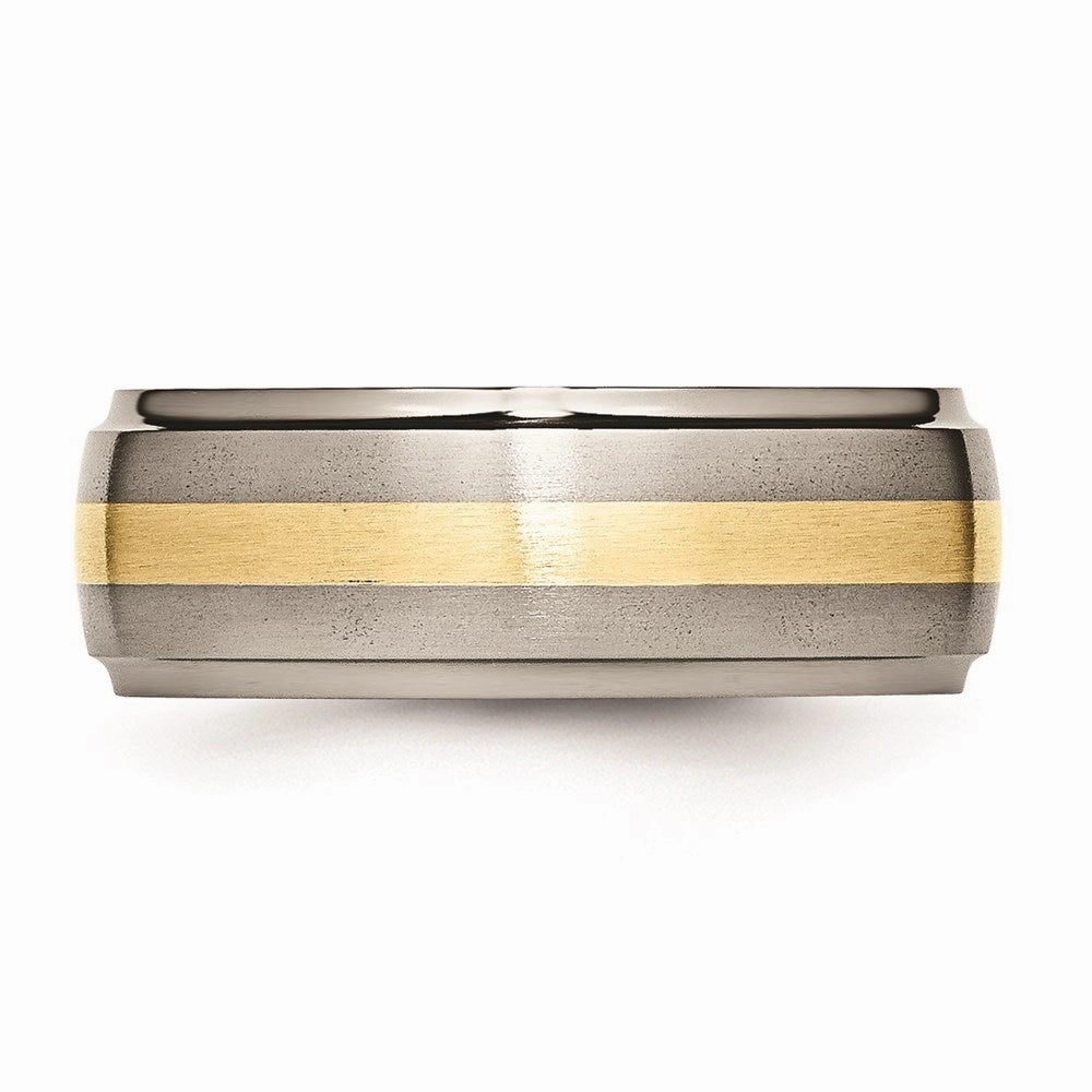 Titanium Ridged Edge 14k Yellow Inlay 8mm Brushed/Polished Band | TB102