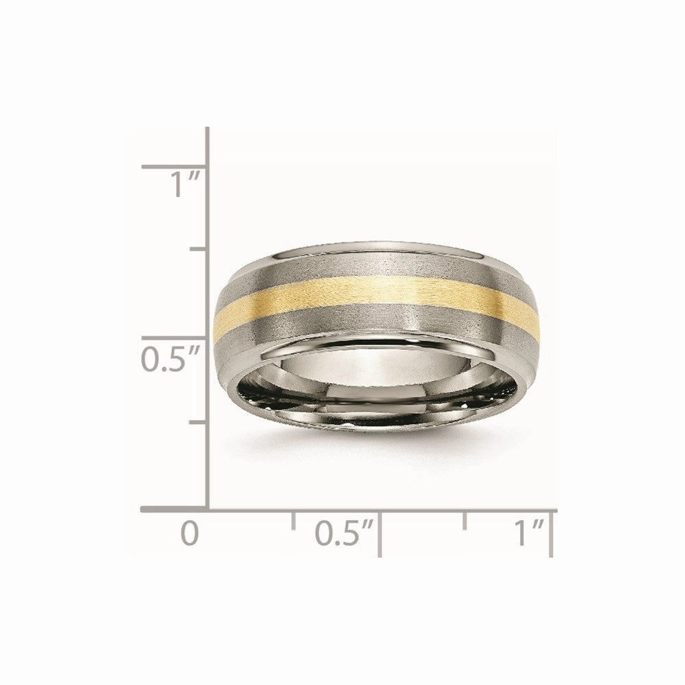 Titanium Ridged Edge 14k Yellow Inlay 8mm Brushed/Polished Band | TB102
