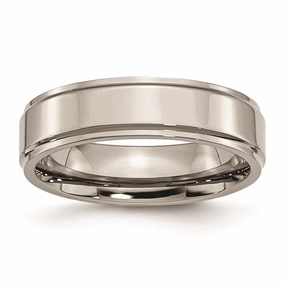Titanium Ridged Edge 6mm Polished Band | TB34