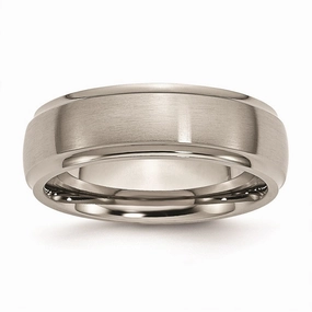 Titanium Ridged Edge 7mm Brushed and Polished Band | TB37