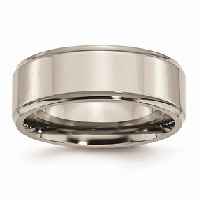 Titanium Ridged Edge 8mm Polished Band | TB36