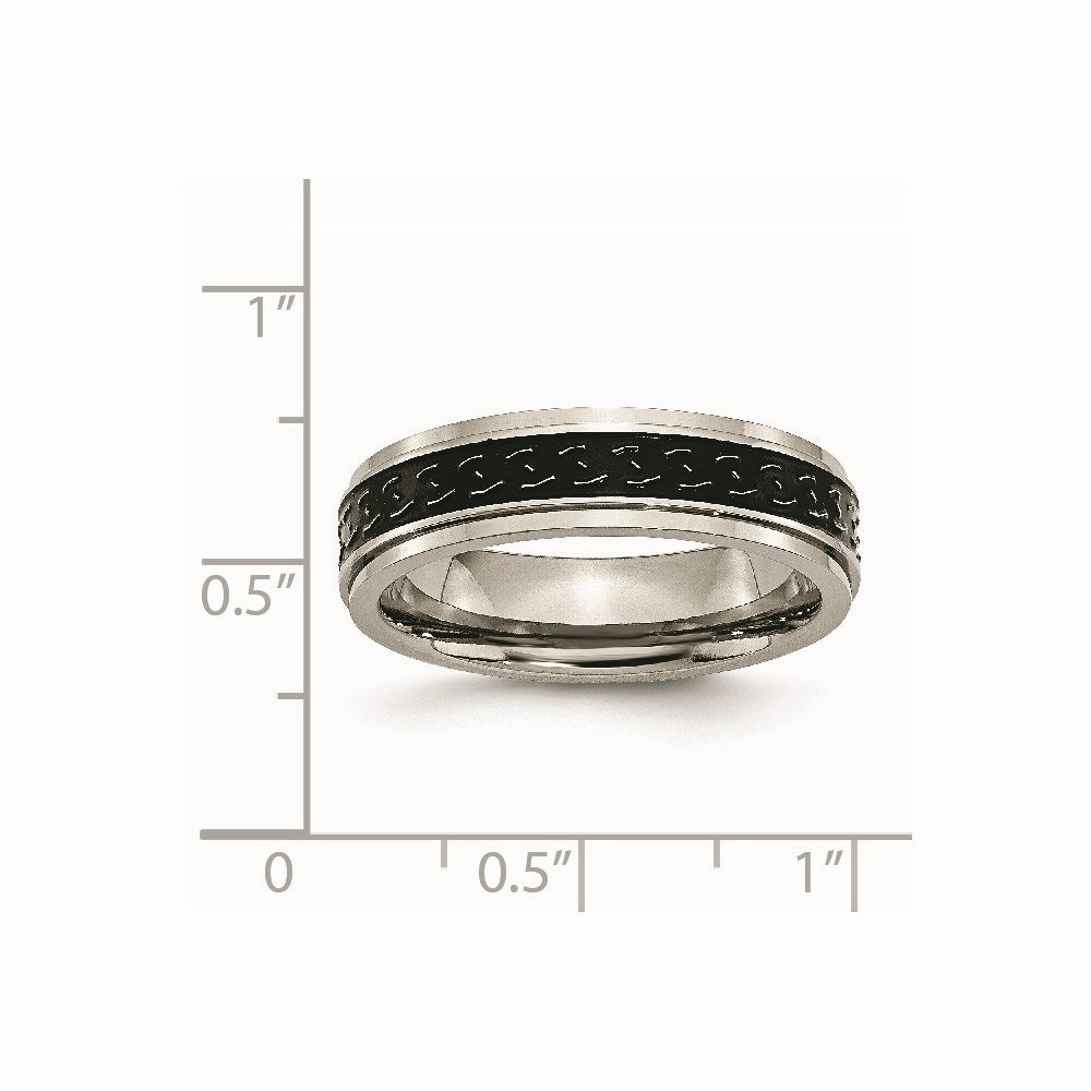 Titanium Ridged Edge Black Enamel Braid Design 6mm Polished Band | TB193