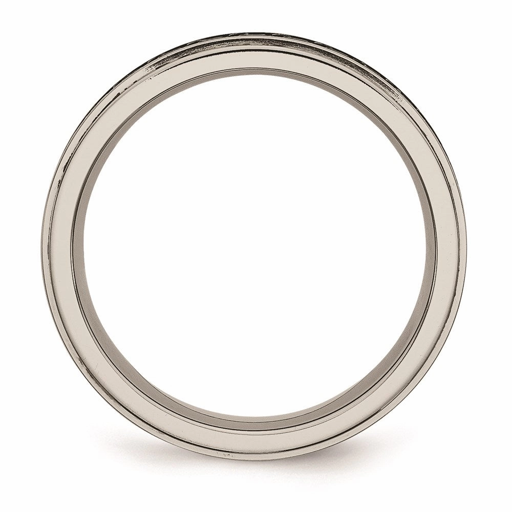 Titanium Ridged Edge Black Enamel Braid Design 6mm Polished Band | TB193