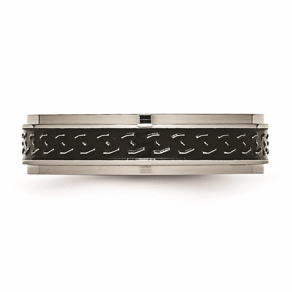 Titanium Ridged Edge Black Enamel Braid Design 6mm Polished Band | TB193