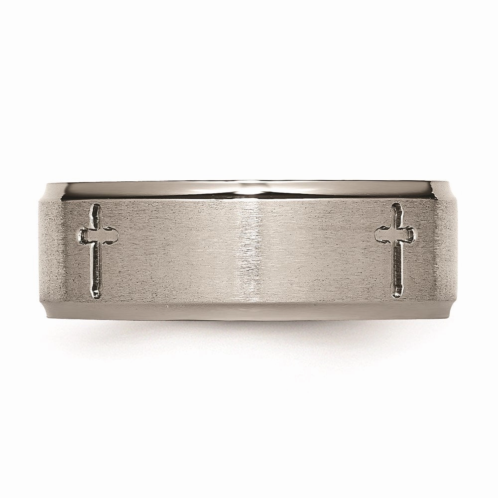 Titanium Ridged Edge Cross 8mm Brushed and Polished Band | TB78