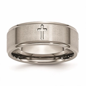 Titanium Ridged Edge Cross 8mm Brushed and Polished Band | TB78