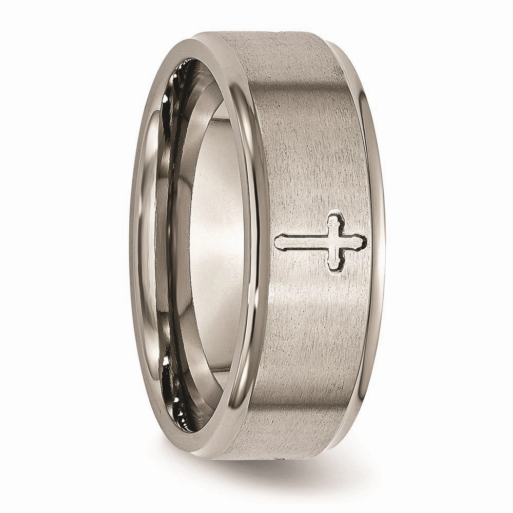 Titanium Ridged Edge Cross 8mm Brushed and Polished Band | TB78