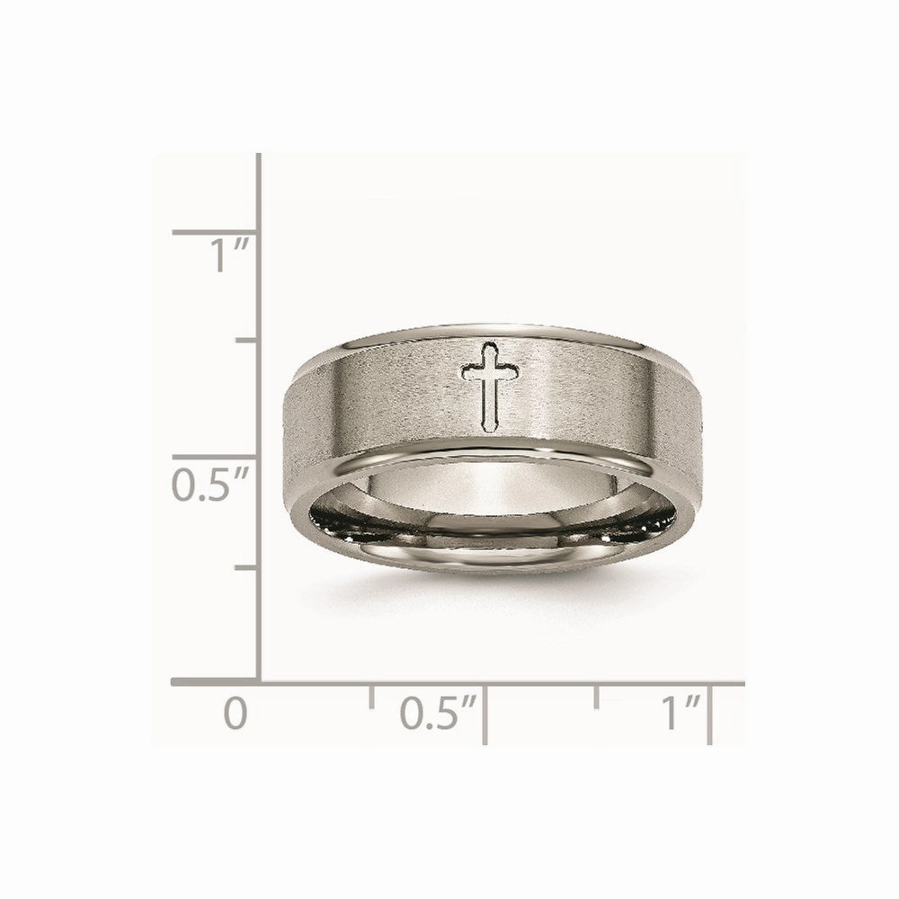 Titanium Ridged Edge Cross 8mm Brushed and Polished Band | TB78