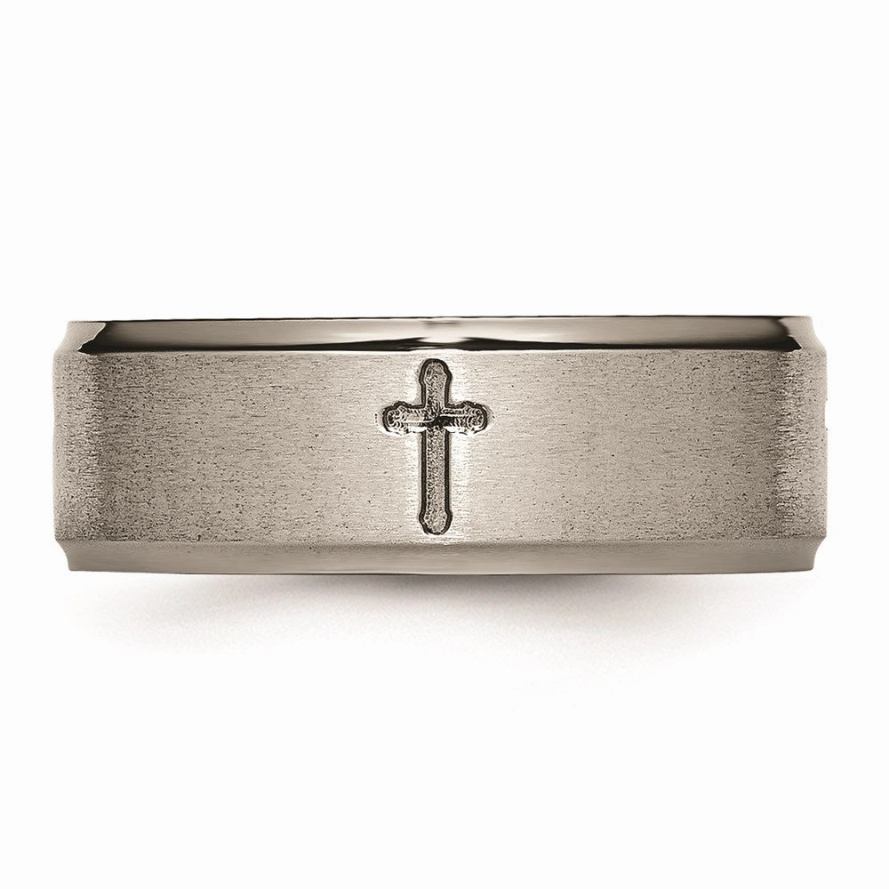 Titanium Ridged Edge Cross 8mm Brushed and Polished Band | TB78