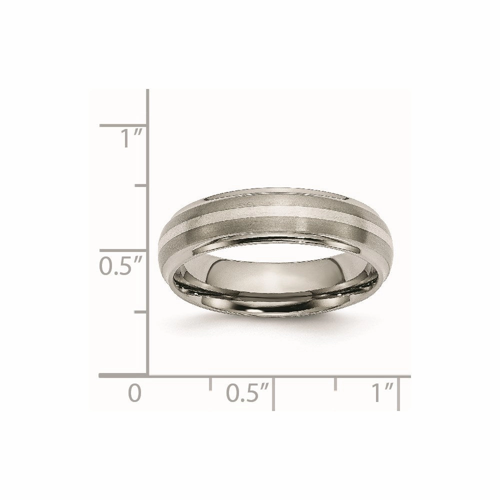 Titanium Ridged Edge Sterling Silver Inlay 6mm Brushed/Polished Band | TB82