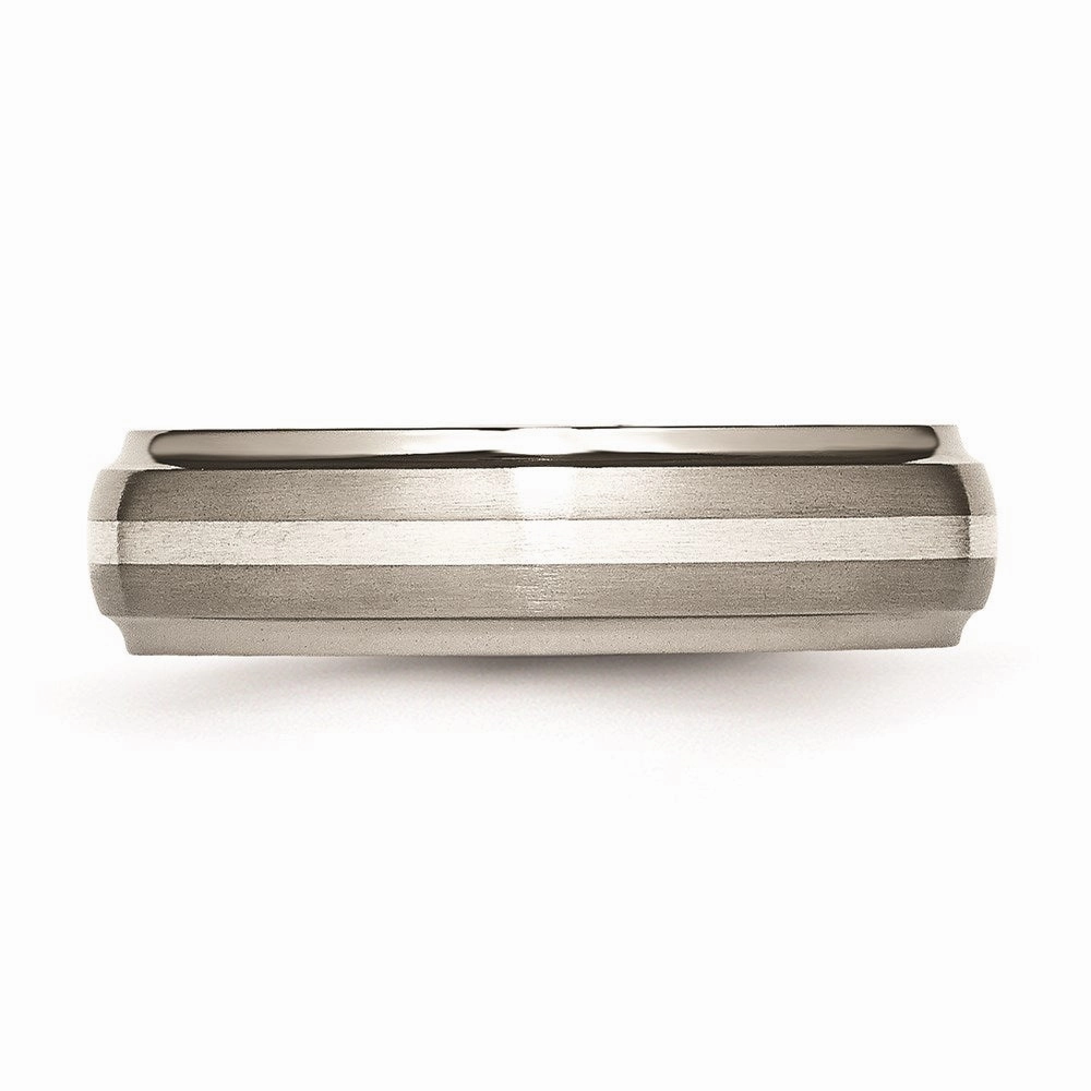 Titanium Ridged Edge Sterling Silver Inlay 6mm Brushed/Polished Band | TB82