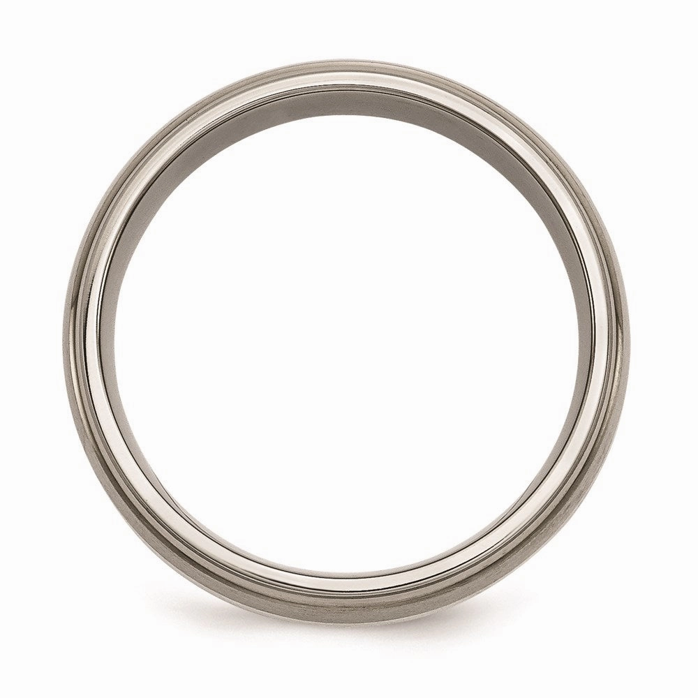 Titanium Ridged Edge Sterling Silver Inlay 8mm Brushed/Polished Band | TB16