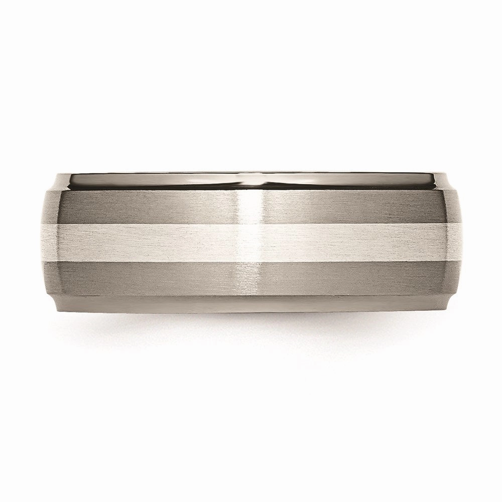 Titanium Ridged Edge Sterling Silver Inlay 8mm Brushed/Polished Band | TB16