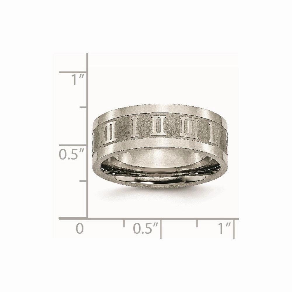 Titanium Roman Numerals 8mm Satin & Polished Flat Band | TB346