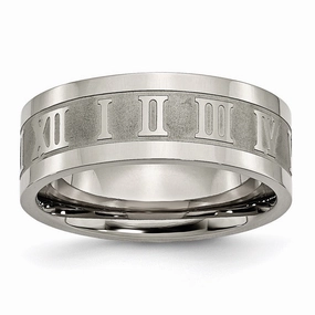 Titanium Roman Numerals 8mm Satin & Polished Flat Band | TB346