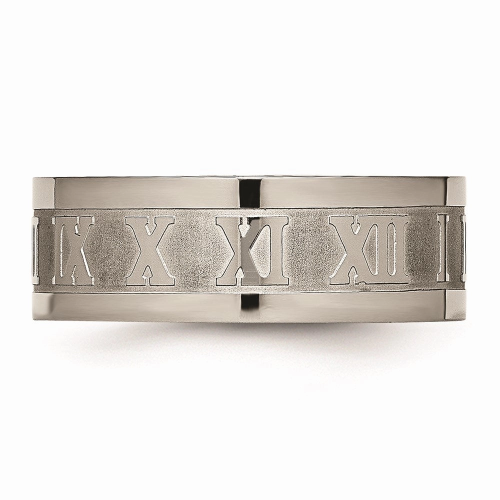 Titanium Roman Numerals 8mm Satin & Polished Flat Band | TB346