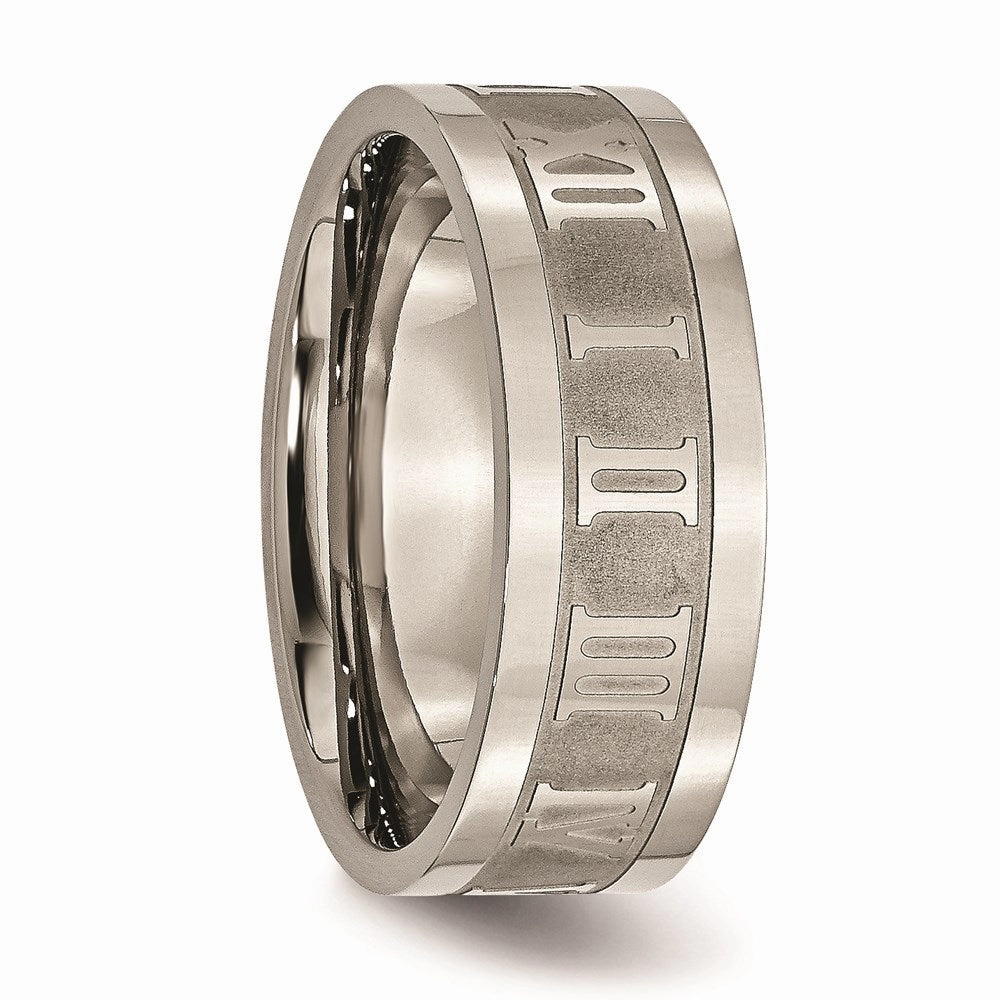 Titanium Roman Numerals 8mm Satin & Polished Flat Band | TB346