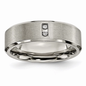 Titanium Satin & Polished with Diamonds 7mm Band | TB262AA