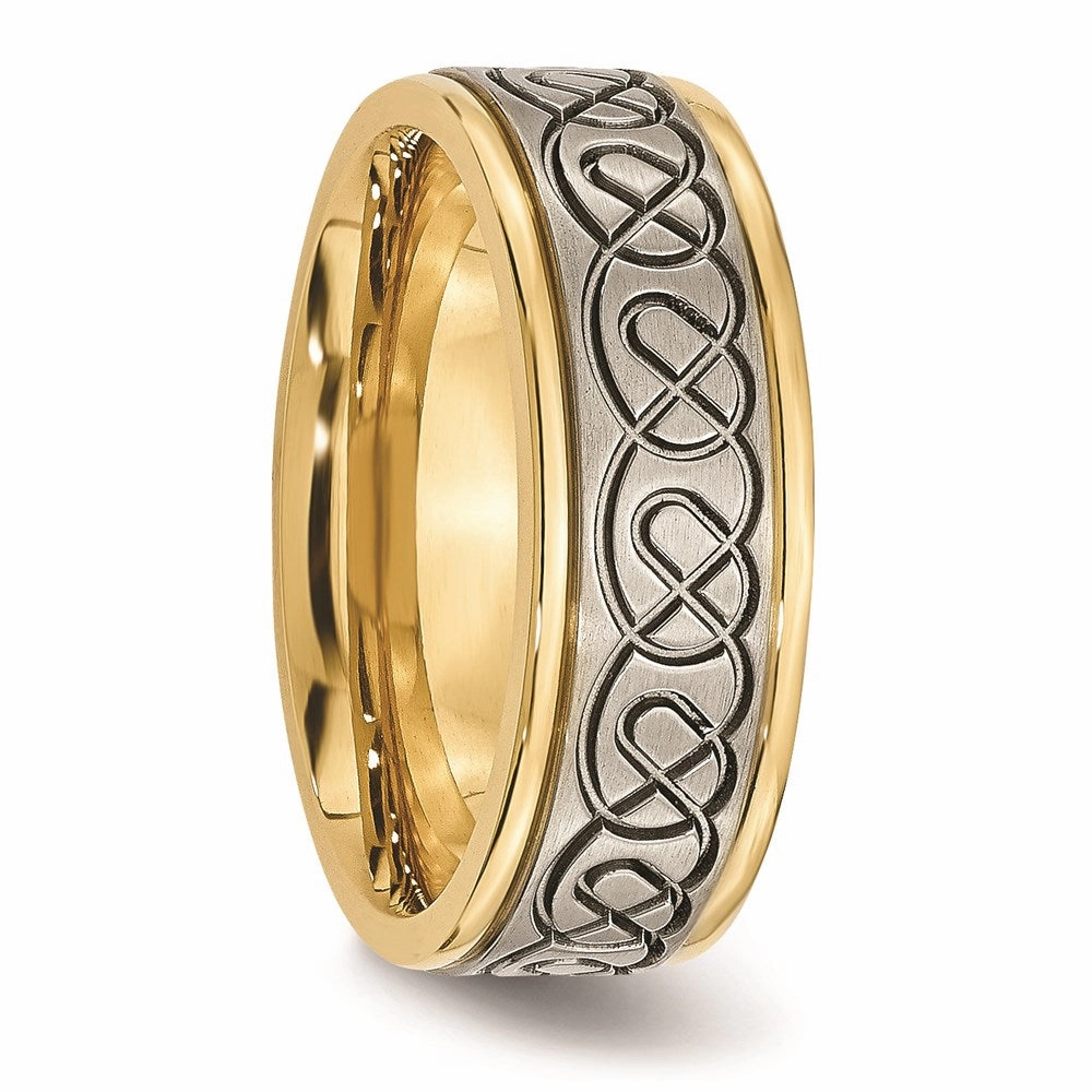 Titanium Scroll Design Yellow IP-plated Grooved Edge Brushed/Polished Band | TB312