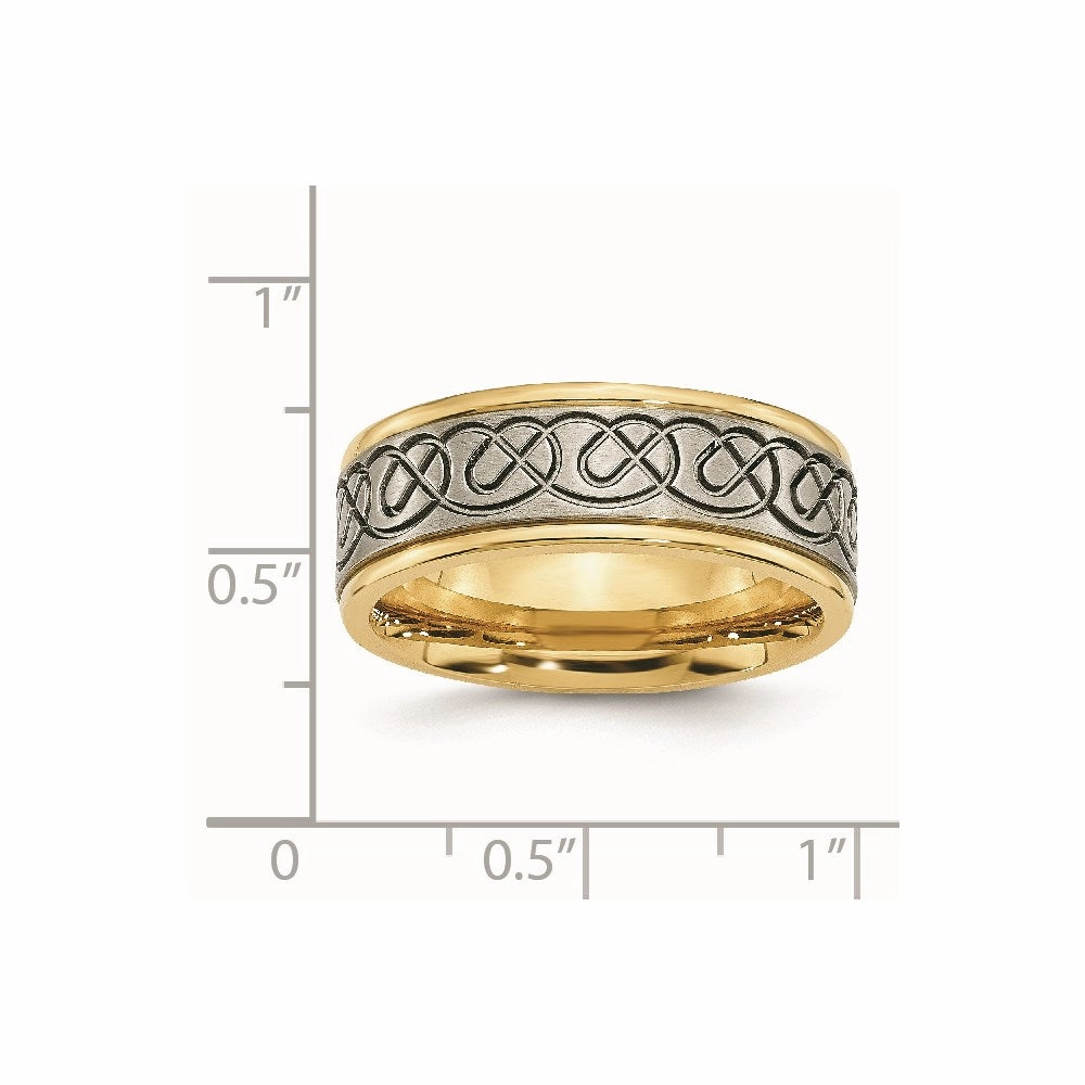 Titanium Scroll Design Yellow IP-plated Grooved Edge Brushed/Polished Band | TB312
