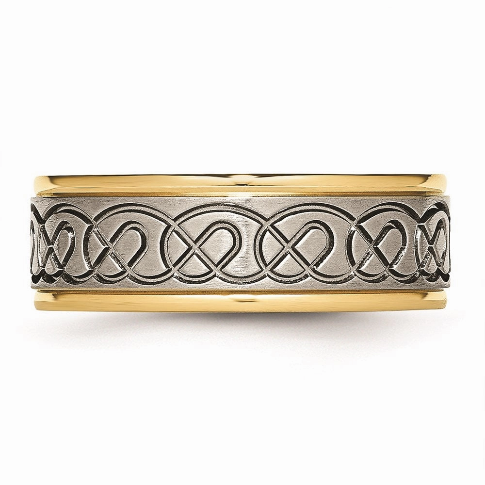 Titanium Scroll Design Yellow IP-plated Grooved Edge Brushed/Polished Band | TB312