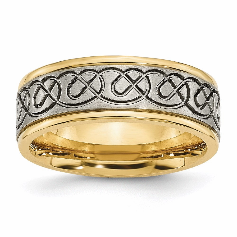 Titanium Scroll Design Yellow IP-plated Grooved Edge Brushed/Polished Band | TB312