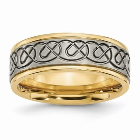 Titanium Scroll Design Yellow IP-plated Grooved Edge Brushed/Polished Band | TB312
