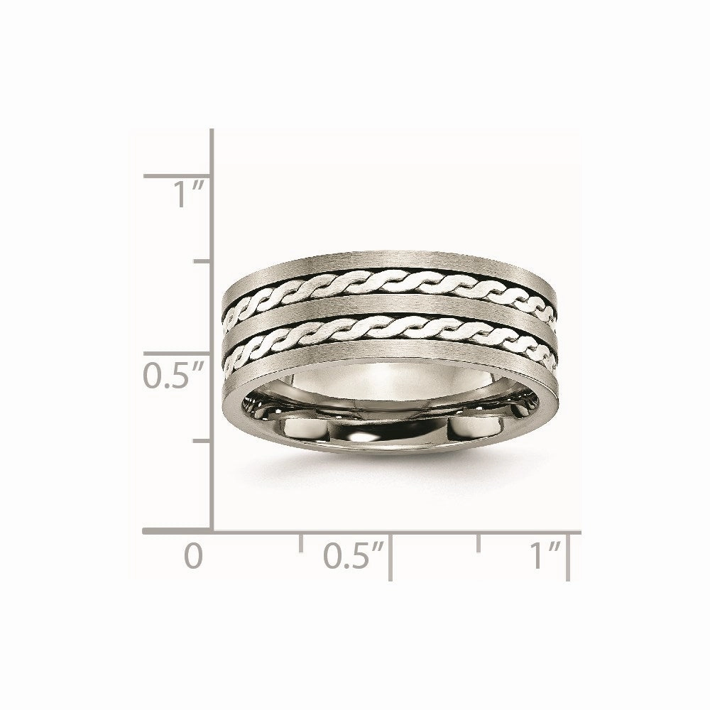 Titanium Sterling Silver Braided Inlay 8mm Brushed and Antiqued Band | TB216