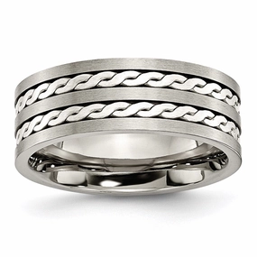 Titanium Sterling Silver Braided Inlay 8mm Brushed and Antiqued Band | TB216
