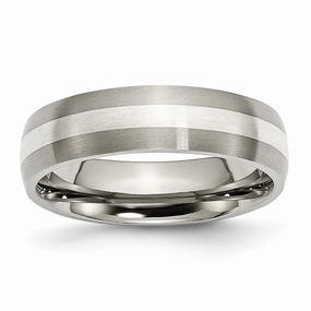 Titanium Sterling Silver Inlay 6mm Brushed Band | TB210