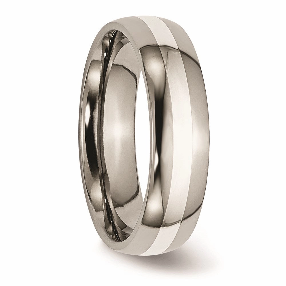 Titanium Sterling Silver Inlay 6mm Polished Band | TB81
