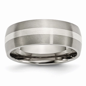 Titanium Sterling Silver Inlay 8mm Brushed Band | TB211