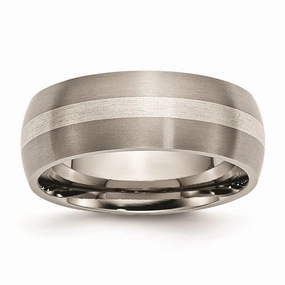 Titanium Sterling Silver Inlay 8mm Brushed Band | TB80