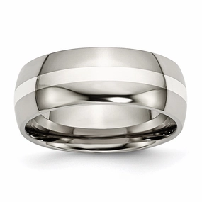 Titanium Sterling Silver Inlay 8mm Polished Band | TB212