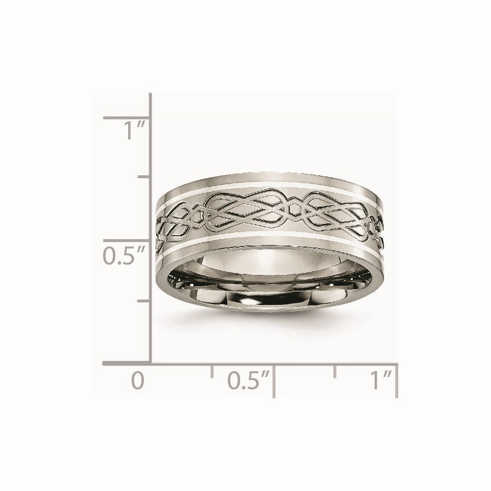 Titanium Sterling Silver Inlay Celtic Knot Flat 8mm Polished Band | TB79