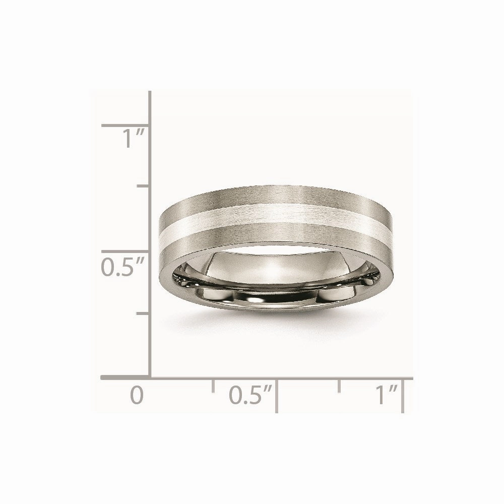 Titanium Sterling Silver Inlay Flat 6mm Brushed Band | TB206