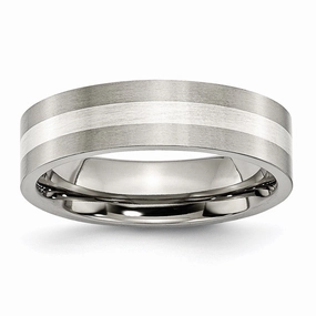 Titanium Sterling Silver Inlay Flat 6mm Brushed Band | TB206