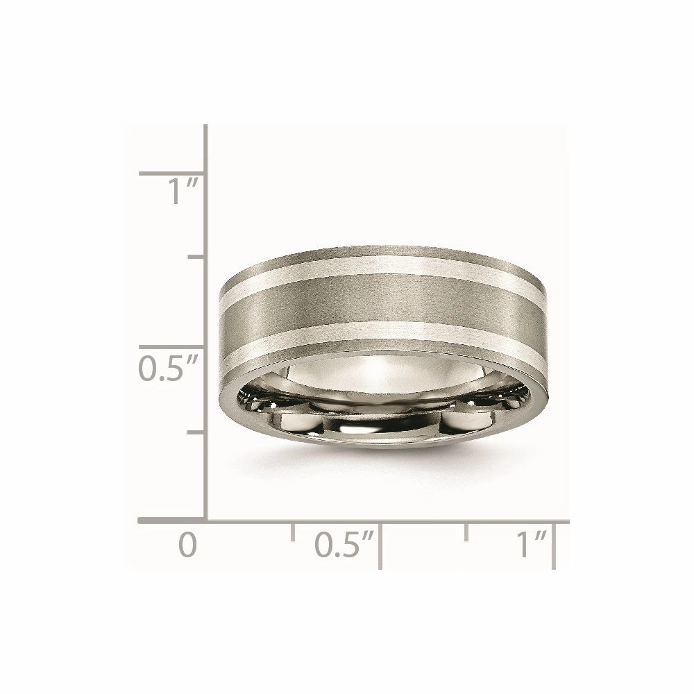 Titanium Sterling Silver Inlay Flat 8mm Brushed and Polished Band | TB214