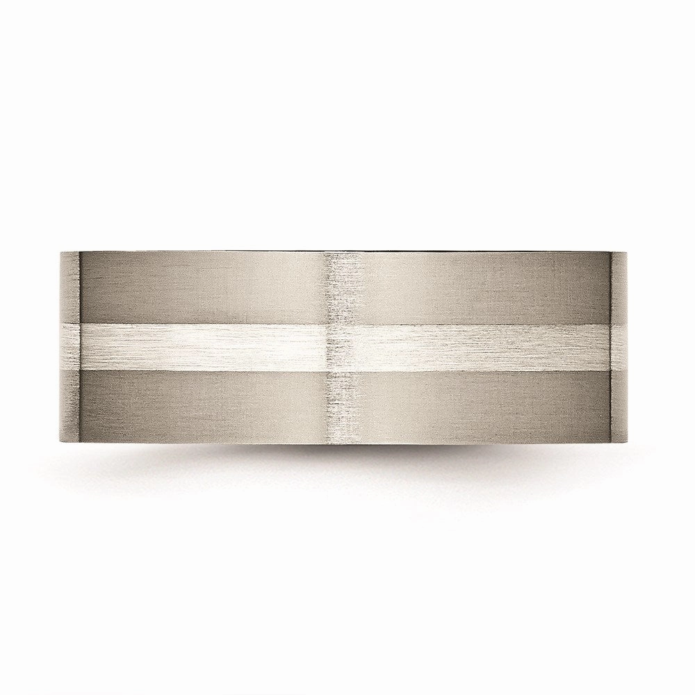 Titanium Sterling Silver Inlay Flat 8mm Brushed Band | TB207