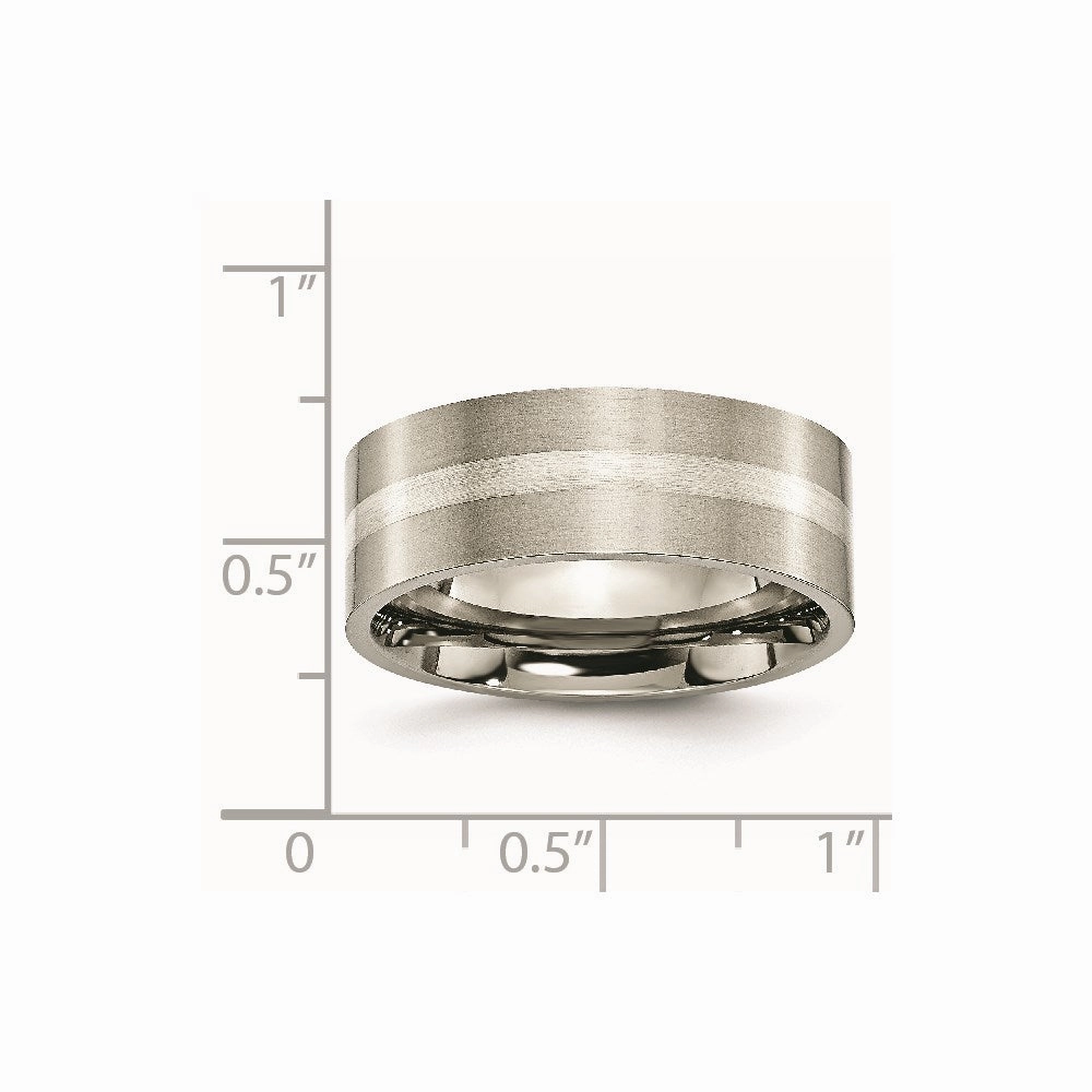Titanium Sterling Silver Inlay Flat 8mm Brushed Band | TB207
