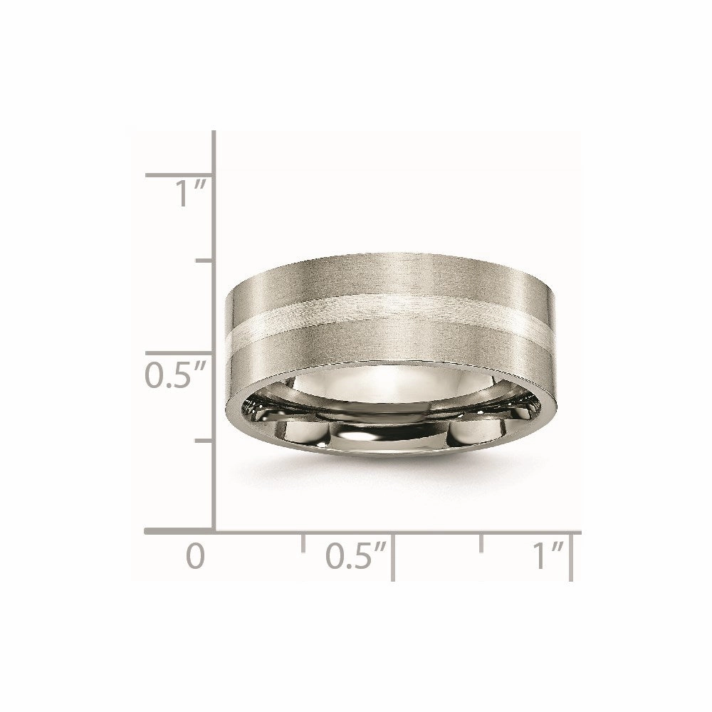 Titanium Sterling Silver Inlay Flat 8mm Brushed Band | TB207