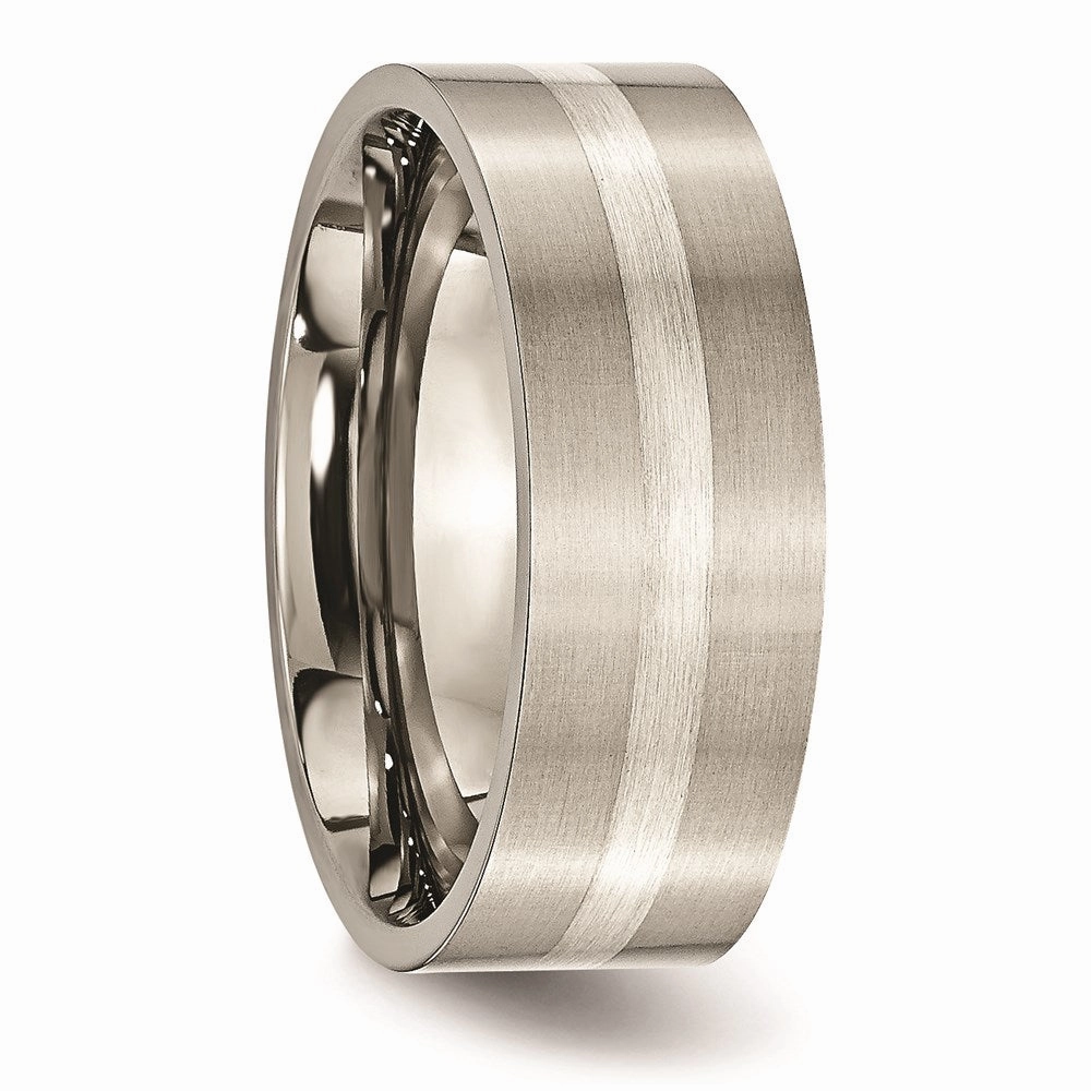 Titanium Sterling Silver Inlay Flat 8mm Brushed Band | TB207