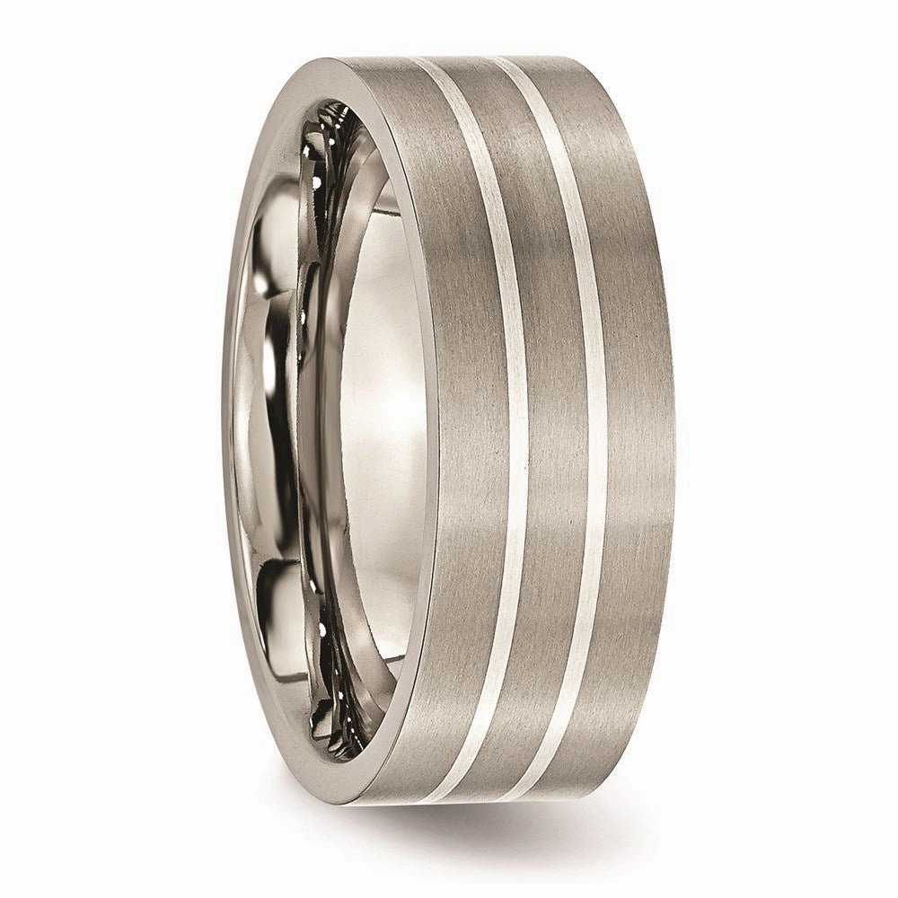 Titanium Sterling Silver Inlay Flat 8mm Brushed Band | TB213