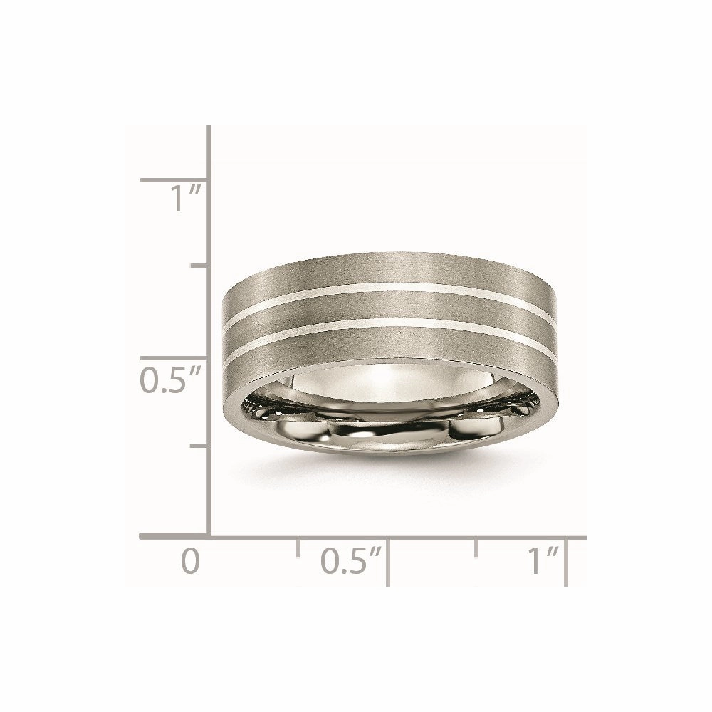 Titanium Sterling Silver Inlay Flat 8mm Brushed Band | TB213