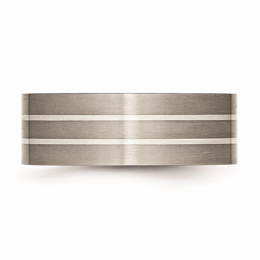 Titanium Sterling Silver Inlay Flat 8mm Brushed Band | TB213