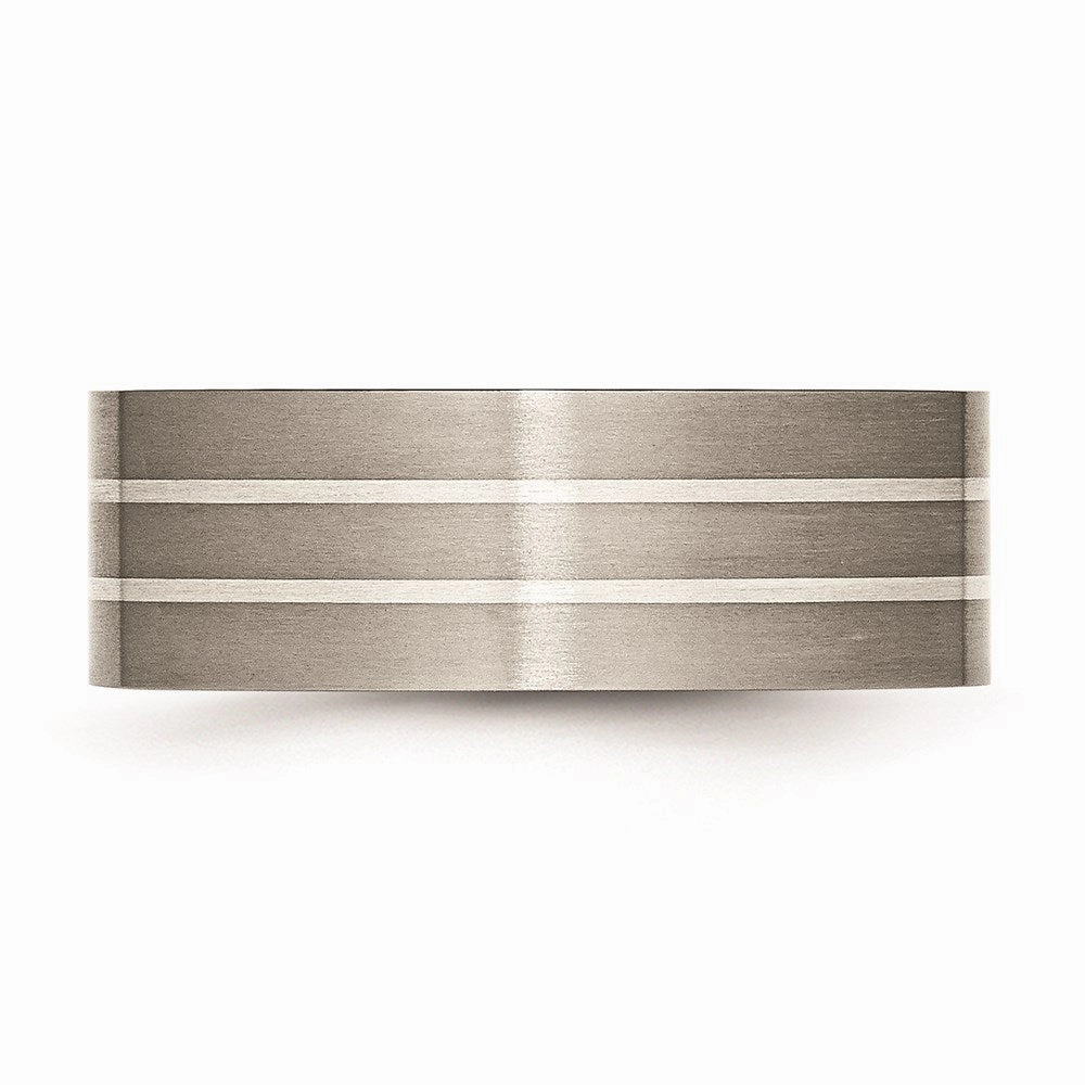 Titanium Sterling Silver Inlay Flat 8mm Brushed Band | TB213