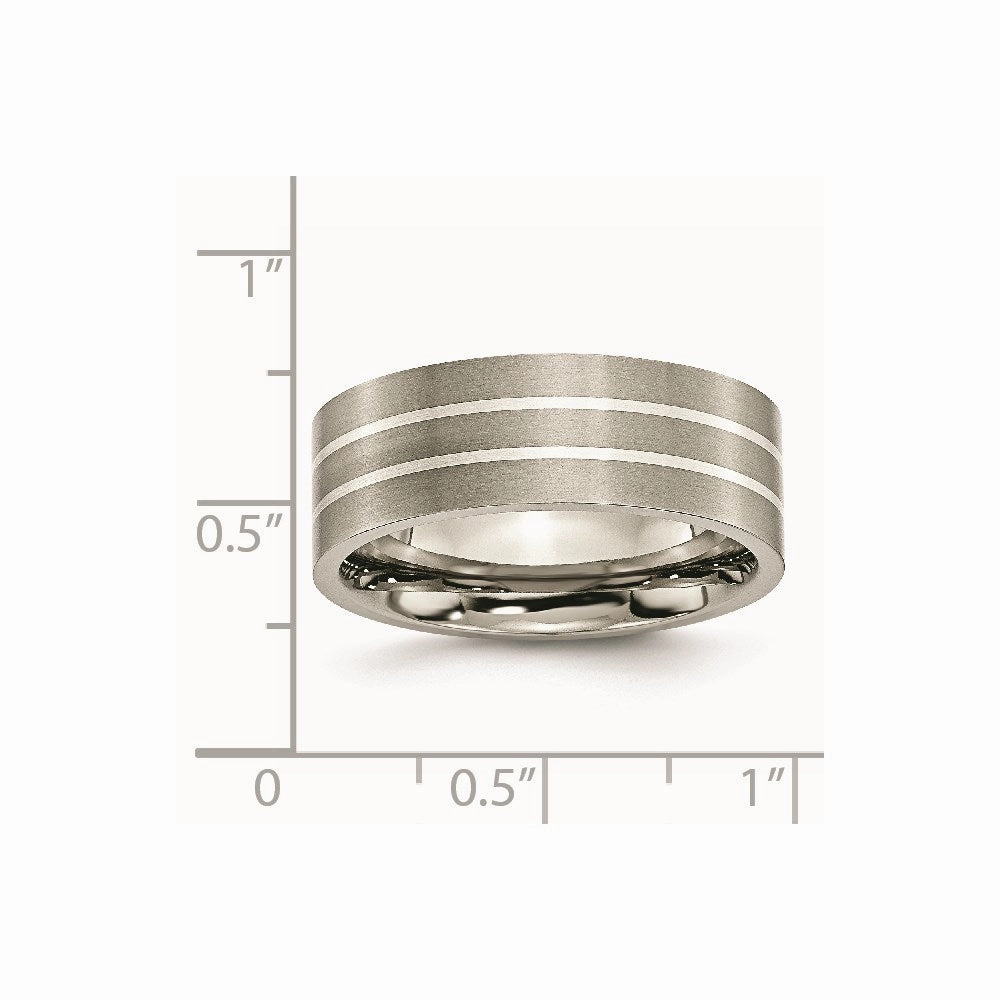 Titanium Sterling Silver Inlay Flat 8mm Brushed Band | TB213
