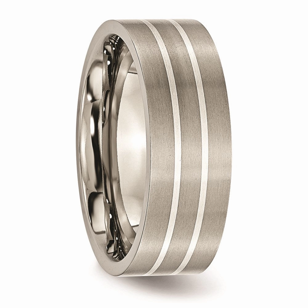 Titanium Sterling Silver Inlay Flat 8mm Brushed Band | TB213