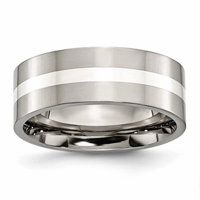 Titanium Sterling Silver Inlay Flat 8mm Polished Band | TB209