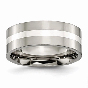 Titanium Sterling Silver Inlay Flat 8mm Polished Band | TB209